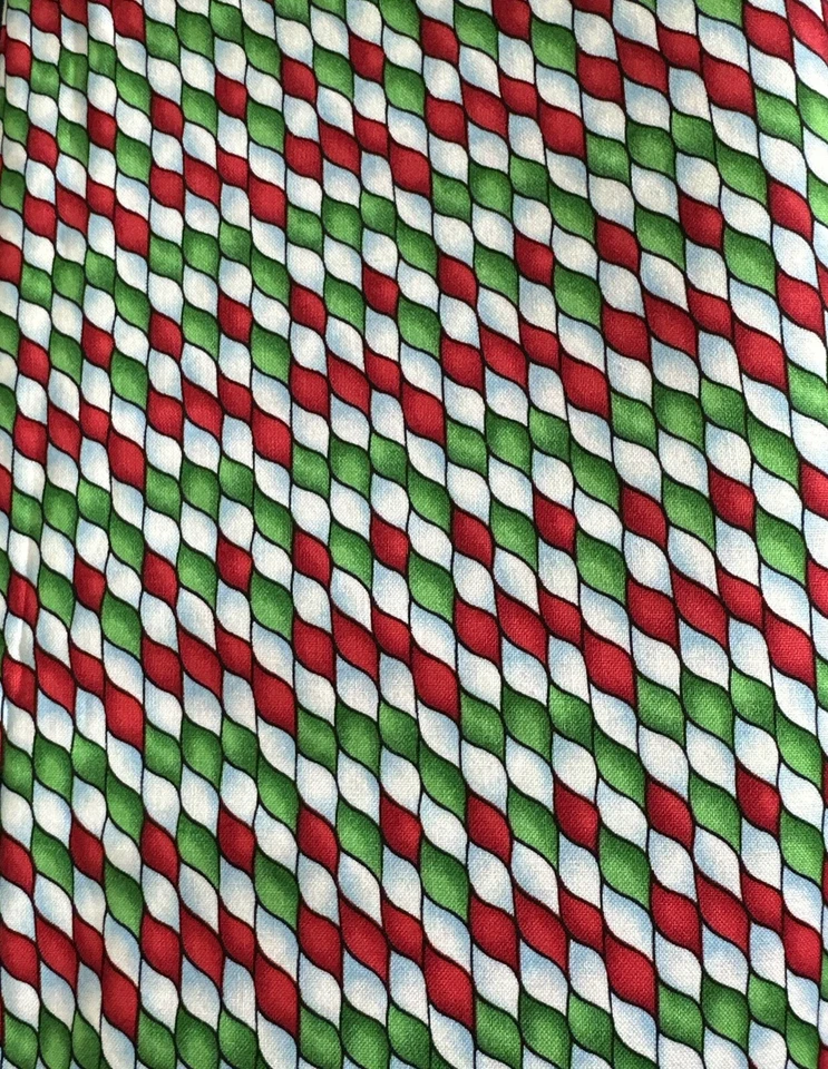 KidStuff Purrfectly Angelic 2.5 Yards Green Red Moda Fabric Candy Cane Stripes - Image 1 of 4