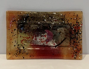 Vintage Iris Glass Rectangular Art Glass Rectangular Tray Made in Greece w Label - Picture 1 of 13