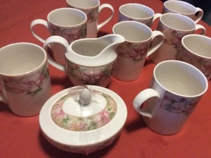 Dulton Everyday POETIC ROSE 9 Mug Teapot , Cream And Sugar Bowl - Picture 1 of 9