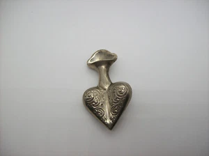 Vintage viktorianische Sterling Silber 925 Herz Posy Blume Knospe Vase Herz Brosche - Bild 1 von 18