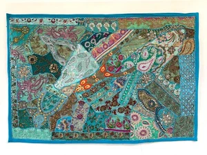 India Heavy Beaded Hand Embroidery Wall Hanging Zari Patchwork Tapestry Wall Art - Picture 1 of 6