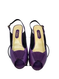 Calico Belair Plum Leather Sling back Vintage Heels With Peep Toe Design Size 7M - Picture 1 of 12