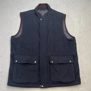 Tablots Vest Mens Large Navy Blue Wool Quilted Zip Up Gilet Corduroy Trim *READ - Picture 1 of 23