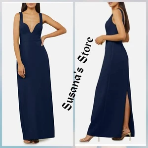 NWT BCBG MAXAZRIA SIZE 2 Dark Navy V-neck Back Slit Gown Maxi Dress $239 - Picture 1 of 5