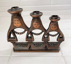 Russian Doll Matryoshka Candle Holder 3-Candle Candelabra Cast Metal Copper 7.5" - Picture 1 of 10