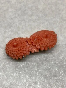 Obidome Chrysanthemum Coral Carved 4.2cm Pin Motif Brooch Natural - Picture 1 of 12