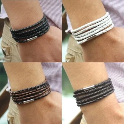 Armband Leder Damen Herren Unisex Schwarz Braun Geflochten 93cm Mode Schmuck NEU - Bild 1 von 4