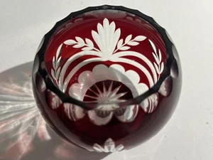 CRISTAL DE PLOMO CORTADO A TRANSPARENTE ROSA PÚRPURA CUENCO - Imagen 1 de 6