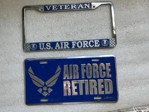 U.S. Air Force Veteran Frame + Air Force Retired Vehicle Aluminum License Plate - Picture 1 of 16