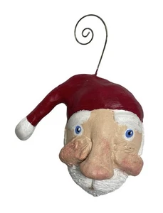 Volkskunst Weihnachtsmann Gesicht große Nase Weihnachtsschmuck Pappmaché mit Haken 1990er - Bild 1 von 11
