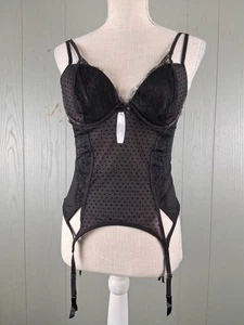 Adore Me Corset Black Medium Swiss Dots Lace Overlay Sexy Punk Bustier Top - Picture 1 of 14
