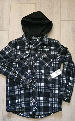 Jaqueta Camisa Superfleece O'Neill Masculina Preta Xadrez Lã com Capuz Botão Frontal Grande - Imagem 1 de 4