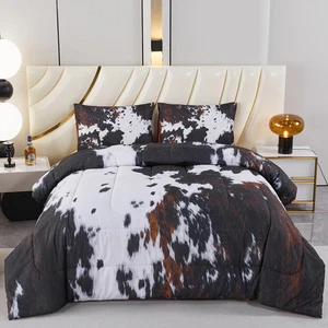 Schwarz King Size Bettdecken Set 3-teilig Kuh Print Bettwäsche Set Western Bauernhaus R - Bild 1 von 12
