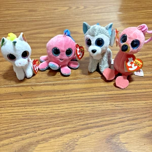 Menge 4 Beanie Boo Ty Clips, ca. 3"-5" EA., Gilda, Sheldon, Slush & Pixy Neu mit Etikett - Bild 1 von 5