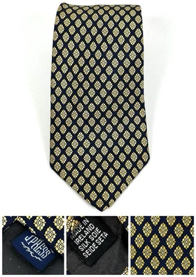 "Corbata geométrica 100 % seda J Press amarilla azul hecha en Irlanda ancha 3,5"" larga 58""" Foto 1 de 4