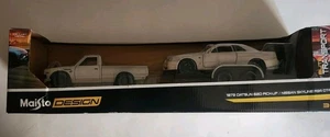Rare Maisto 1:24 Design Transporter Datsun 620 And Nissan Skyline R34 Gtr White - Picture 1 of 5