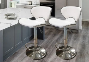 Ergoliving 2 X New Leather Bar Stools Kitchen Chair Gas Lift Swivel Bar Stool B0 - Picture 1 of 2