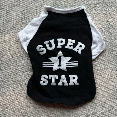 Camisa Super Star Perro Talla Pequeña Blanca Negra Mascota Cachorro Regalo de Vacaciones Foto 1 de 4