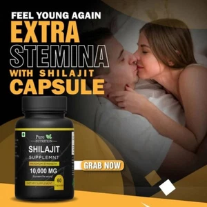Pure Shilajit 10000mg 60 Caps Asphaltum Naturally Occurring Fulvic Acid Non GMO - Picture 1 of 6