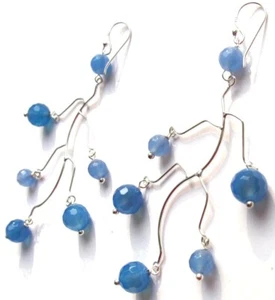 Ohrringe 925 Silber 12 x Blauachat facettierte Kugeln Silberbaum - Picture 1 of 4