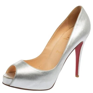 NUEVO CHRISTIAN LOUBOUTIN Zapatos de salón punta abierta muy privilegiados plateados 40 10 - Imagen 1 de 10