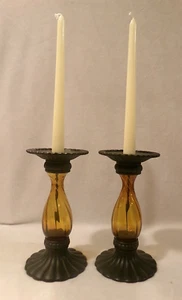 JUEGO DE 2 PIEZAS DE CANDELABROS DE CERÁMICA Y VIDRIO PARTYLITE GLOBAL FUSION con VELAS P8722 - Imagen 1 de 11