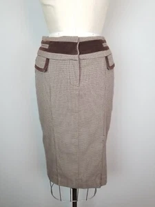 Bebe Classic Brown Houndstooth Tweed Pencil Midi Skirt * Ladies Size 4 - Picture 1 of 8