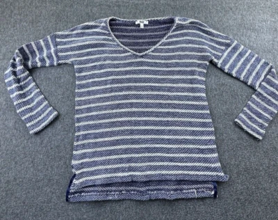 Suéter Paige Mujer Pequeño Azul Blanco Rayas Cuello en V Ligero Tejido con Cable Foto 1 de 4