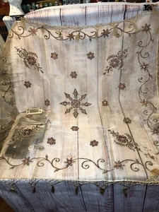 Vintage Gorgeous Brown / Sheer Piano Scarf Shawl Fringed Velvet 40x40 - Picture 1 of 12