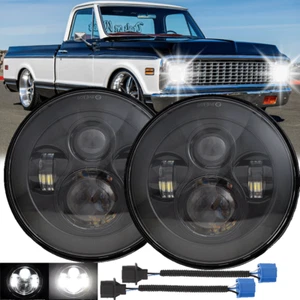 Pair 7 inch Round Led Headlights Hi-Lo Beam Black for Chevy C10 C20 Pickuo Truck - Bild 1 von 15