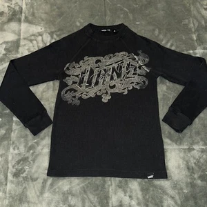 Vans Waffle Knit Shirt Boy's Medium Black Long Sleeve Logo Print Cotton Thermal - Picture 1 of 10