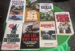 Lot of 7 Vintage Military, Weapons, Espionage, & War Paperback Books - Picture 1 of 9