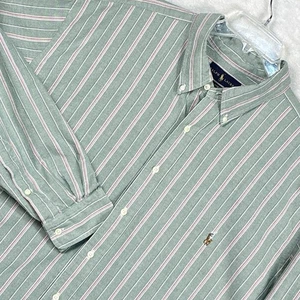 Camisa Ralph Lauren Para Hombres 3XB Verde Rojo Rayas Marrón Poni Preppy Oxford Clásica - Imagen 1 de 9