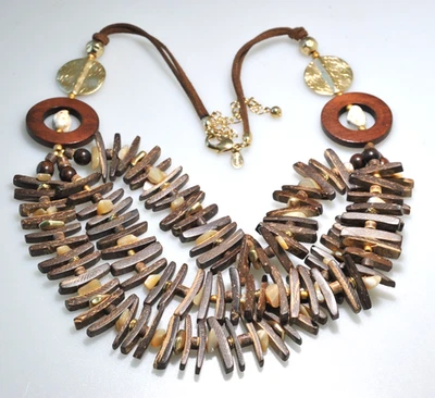 Collar Chico's fregona madera capas grueso boho declaración babero otoño moda A Foto 1 de 4