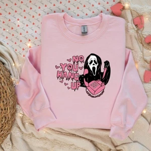 "No You Hang Up" Valentine's Day Pink Scream Sweatshirt, Horror Sweatshirt - Picture 1 of 2