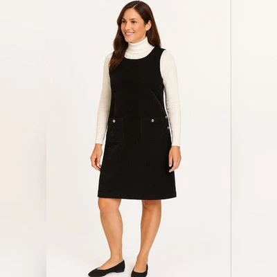Talbots Petitte Vestido Jersey Pana Negro Talla 10 Botón Preppy Otoño Delantal Foto 1 de 4