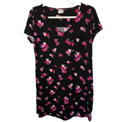 SOMA Cool Nightgown Sleepshirt Short Sleeves Soft Stretchy Black Hearts Size M - Image 1 of 4