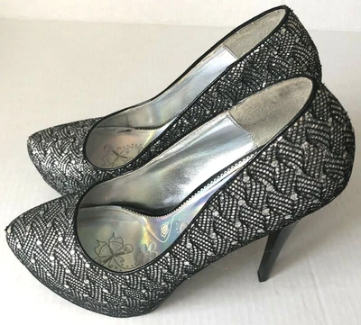 Zapatos de tacón alto Paprika plataformas negras y plateadas 6" para mujer talla 8 Foto 1 de 4