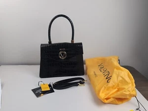 Genuine Mario Valentino Melanie Croco Leather Bag, Black w/ Gold - Picture 1 of 10