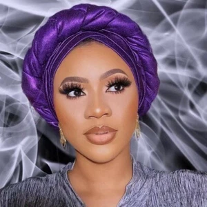 Hijab Braids Cap Aso Oke African Headtie Auto Gele Women Turban Hair Loss Hats - Picture 1 of 40