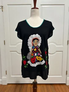 Mexican Multicolor Jalapa Blouse 100 % Hand Embroidered made in Oaxaca. - Picture 1 of 5