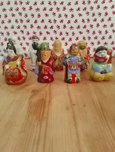 Vintage Japanese Kutani Lucky Gods Moriage Porcelain Figurines Immortals - Picture 1 of 9