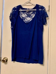 Bongo Plus Women’s V-Neck With Lace Sleeves Blue Size 1X - Picture 1 of 8