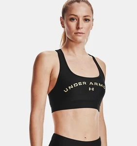 Women's Armour® Mid Crossback Graphic Sports Bra Size XS BlackGold FREE SHIPPING - Picture 1 of 7