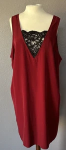BB Dakota Maroon Casual Sleeveless Slip Dress Plus Size 1X Lace Front/Back, NEW - Picture 1 of 12