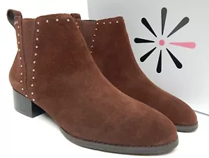 Isaac Mizrahi Live! Size 8.5 M Women's Suede Studded Chelsea Ankle Boots Coffee - Picture 1 of 9