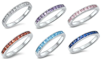 Sterling Silver 925 SEMI HALF ETERNITY WEDDING BAND CZ STONES RINGS SIZES 5-12** - Image 1 of 2