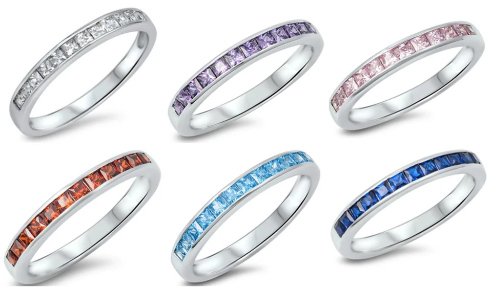 Sterling Silver 925 SEMI HALF ETERNITY WEDDING BAND CZ STONES RINGS SIZES 5-12** - Image 1 of 2