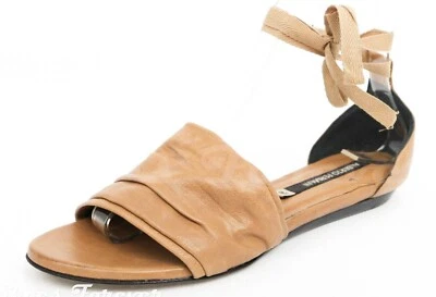 Womens Alberto Fermani Brown Tan Leather Ankle Strap Flat Sandals Size 37 New - Image 1 of 4