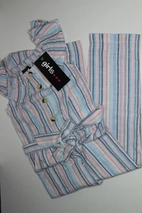 (NWT) Girl’s White, Blue And Pink Striped Romper, Size 5/6 - Picture 1 of 8
